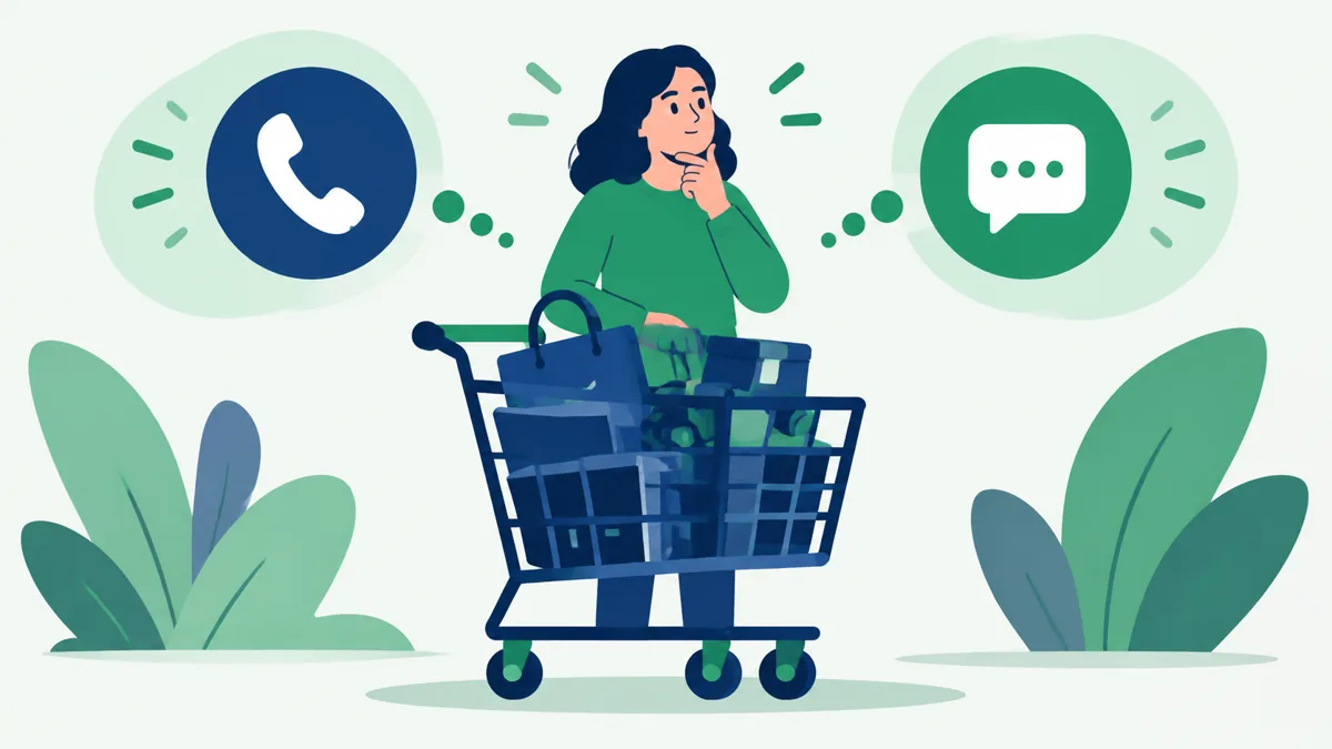 High-value abandoned cart where a person chooses between a phone call and a WhatsApp message on a Shopify store