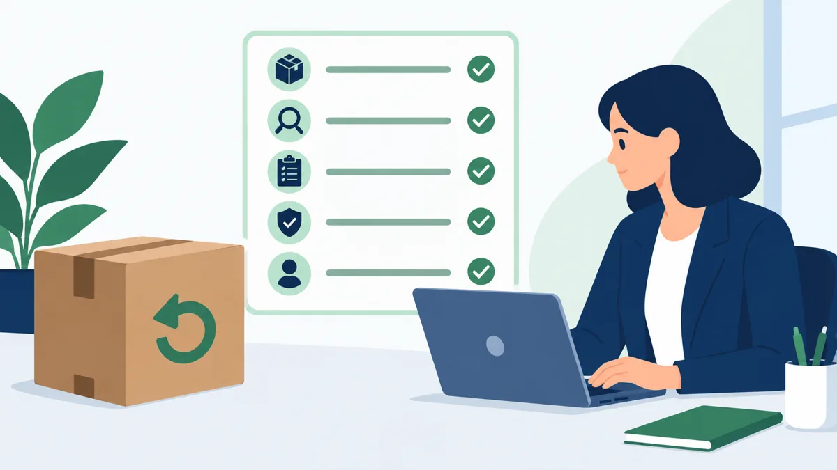 Post-return audit checklist for a failed COD delivery reviewed by a support person, Saanvi Studio illustration
