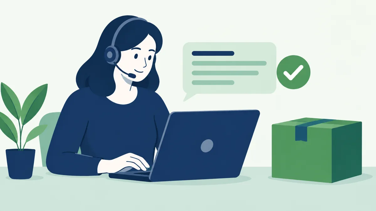 Support person reviewing a COD confirmation draft for honest wording, Saanvi Studio illustration